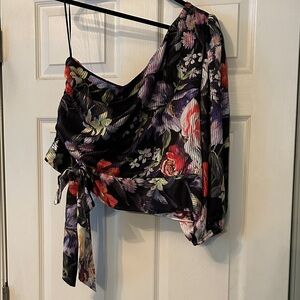 Express Black Floral One-Shoulder Blouse